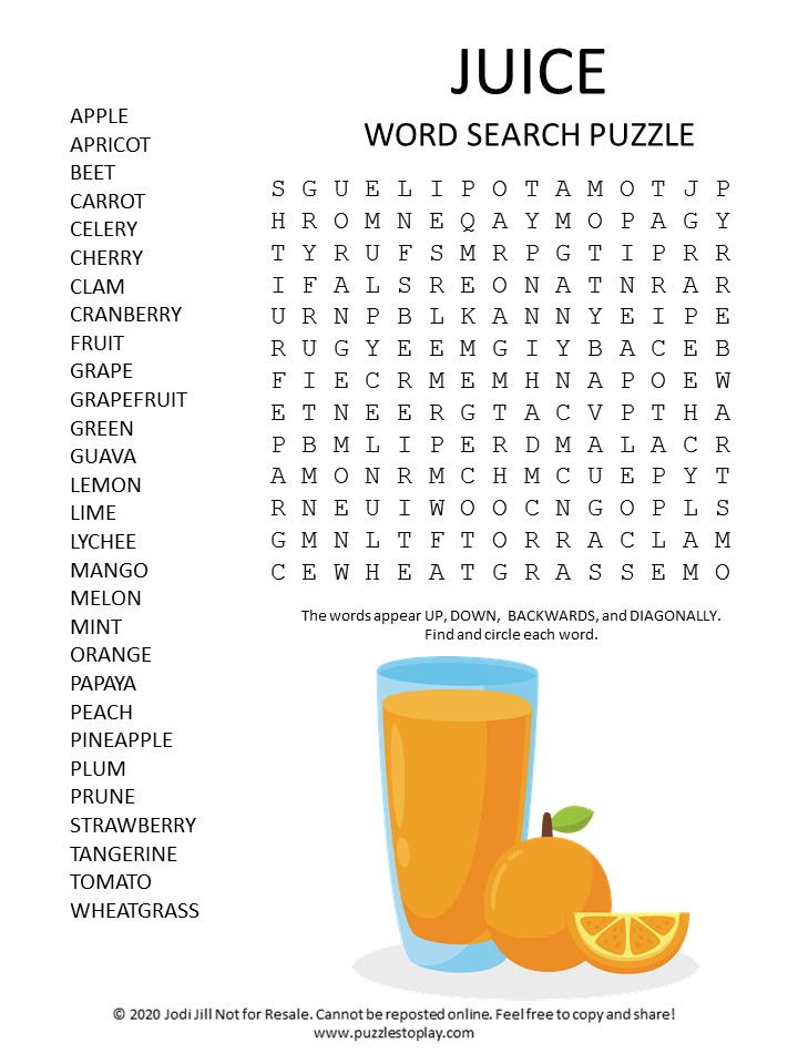 juice word search puzzle