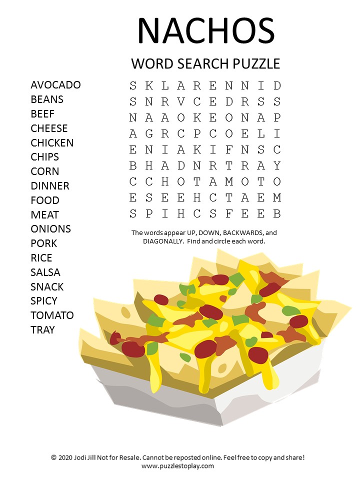 Nachos Word Search PUzzle Puzzles to Play