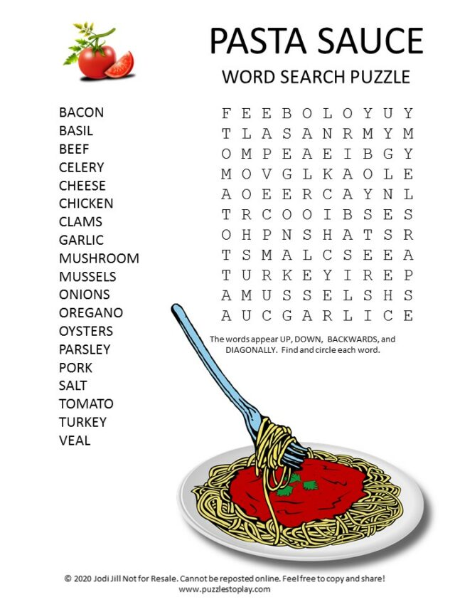 its pasta time word search