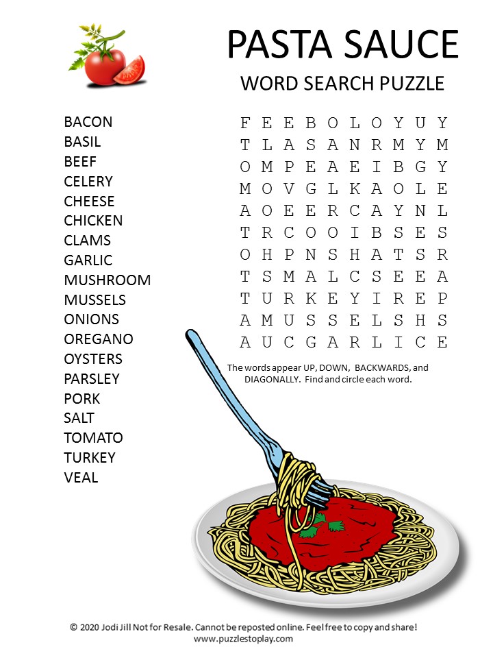 Italian Food Word Search Puzzle Puzzles To Play