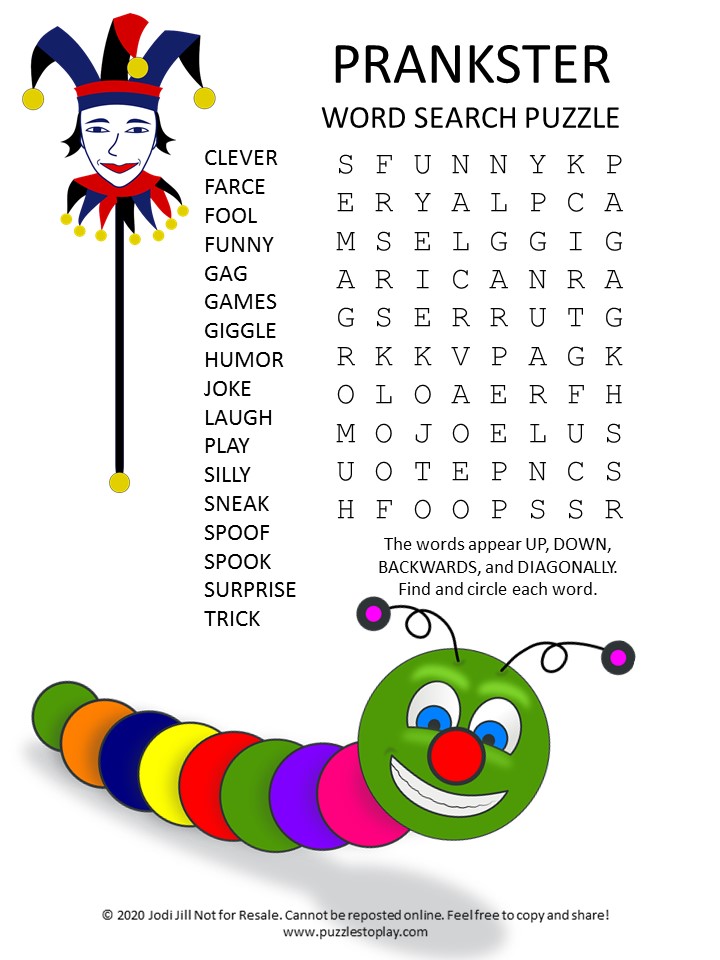 Prankster Word Search Puzzle - Puzzles to Play