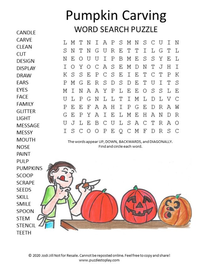 Pumpkin Carving Word Search Puzzle Puzzles To Play