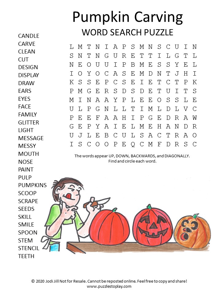 Pumpkin Carving Word Search Puzzle Puzzles to Play