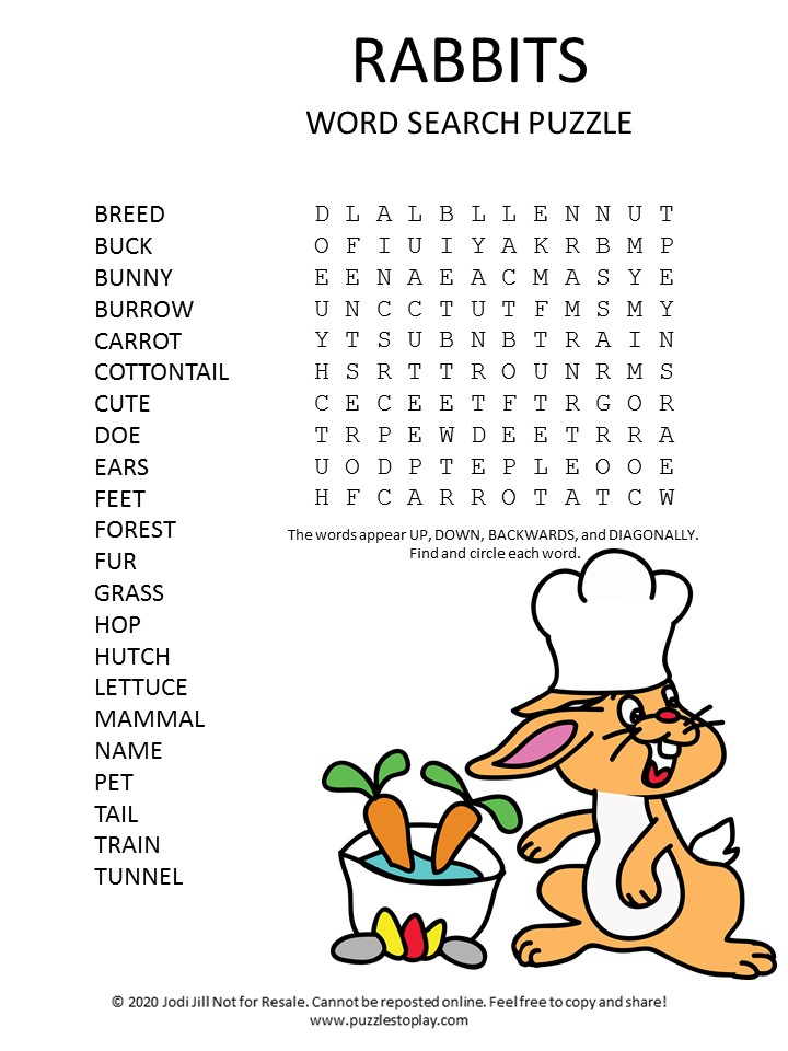 Rabbit Word Search Puzzle - Puzzles to Play