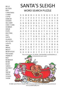 santa's sleigh word search puzzle