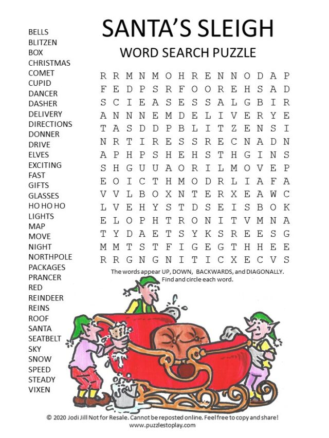 Santas Sleigh Word Search Puzzle Puzzles To Play