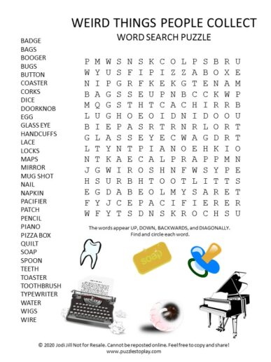Weird Things People Collect Word Search Puzzle - Puzzles to Play