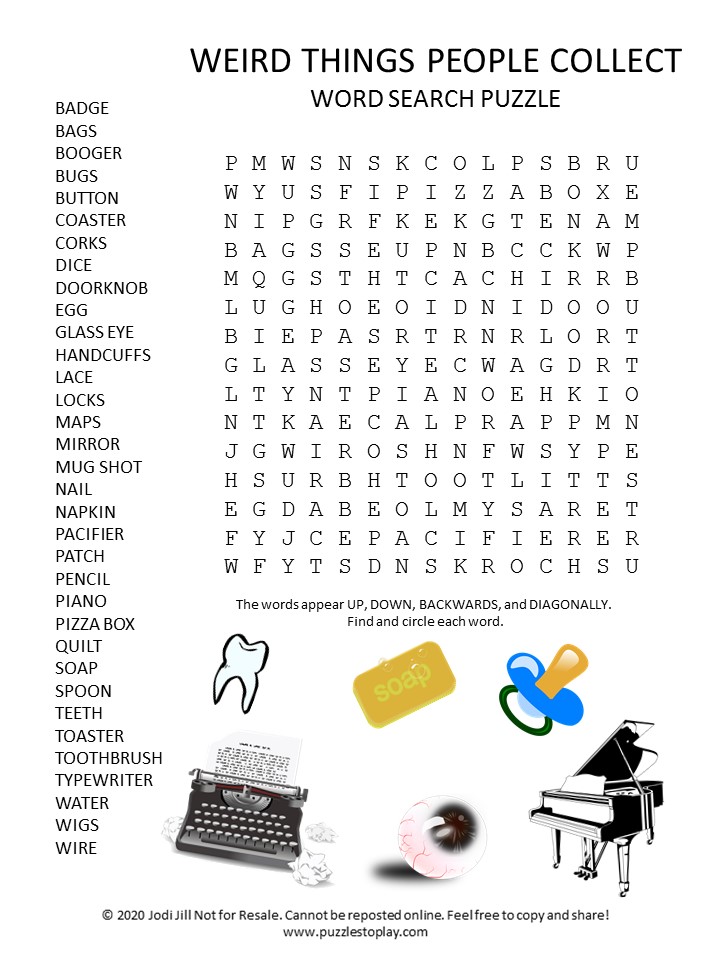 weird things people collect word search puzzle puzzles to play