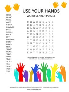 use your hands word search puzzle