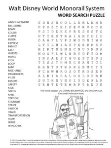 walt disney world monorail word search puzzle