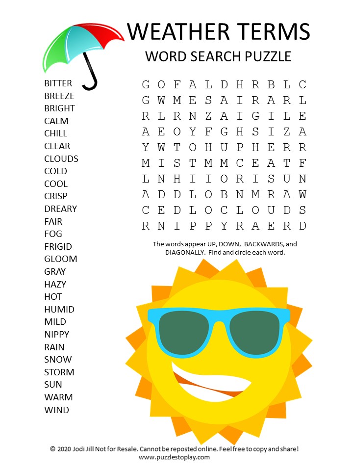 Weather Terms Word Search Puzzle - Puzzles to Play