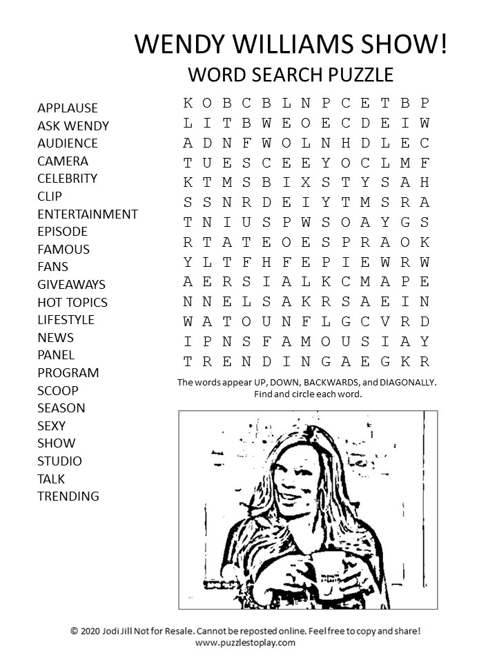 Wendy Williams show word search puzzle
