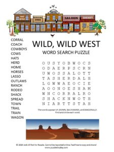 wild wild west word search puzzle