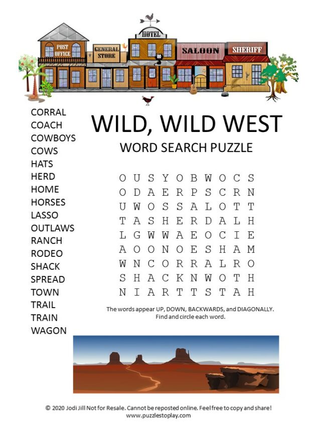 Wild West Word Search Puzzle Puzzles To Play