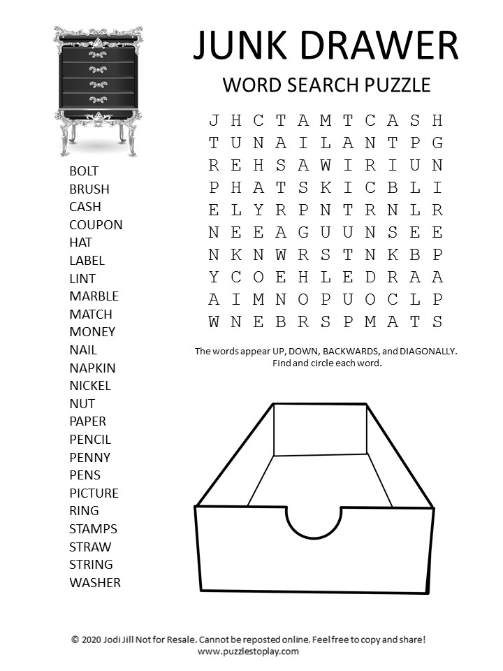 Junk drawer word search puzzle