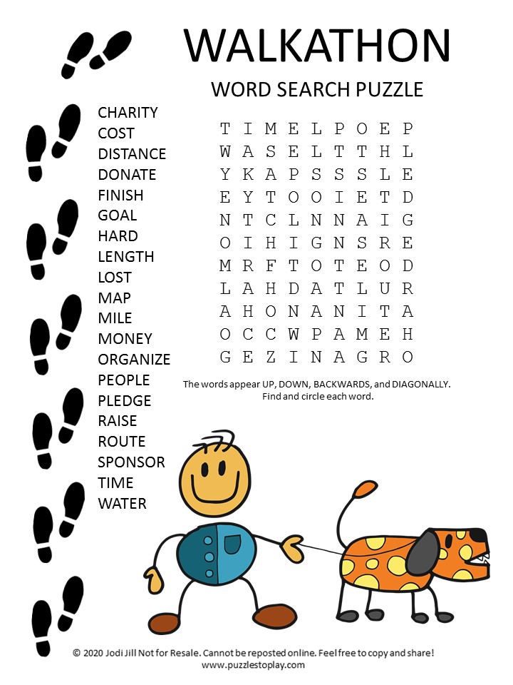 WALKATHON word search puzzle