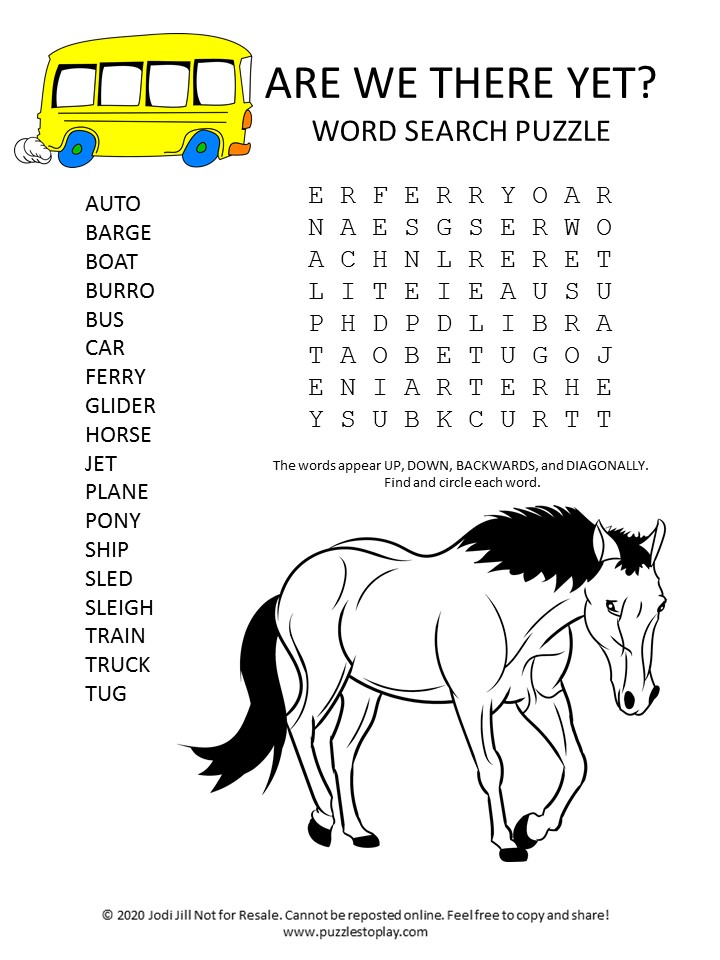are we there yet word search puzzle