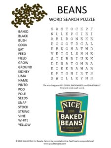 beans word search puzzle