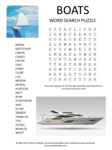 boats word search puzzle