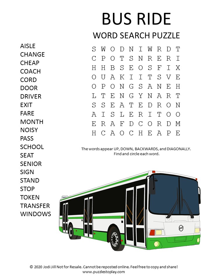bus ride word search puzzle
