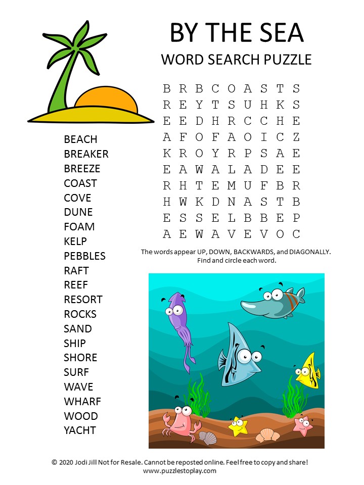 by the sea word search puzzle