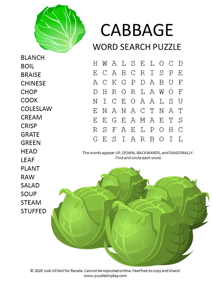 cabbage word search puzzle