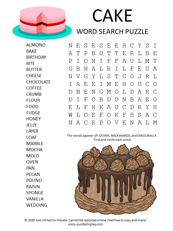 cake word search puzzle
