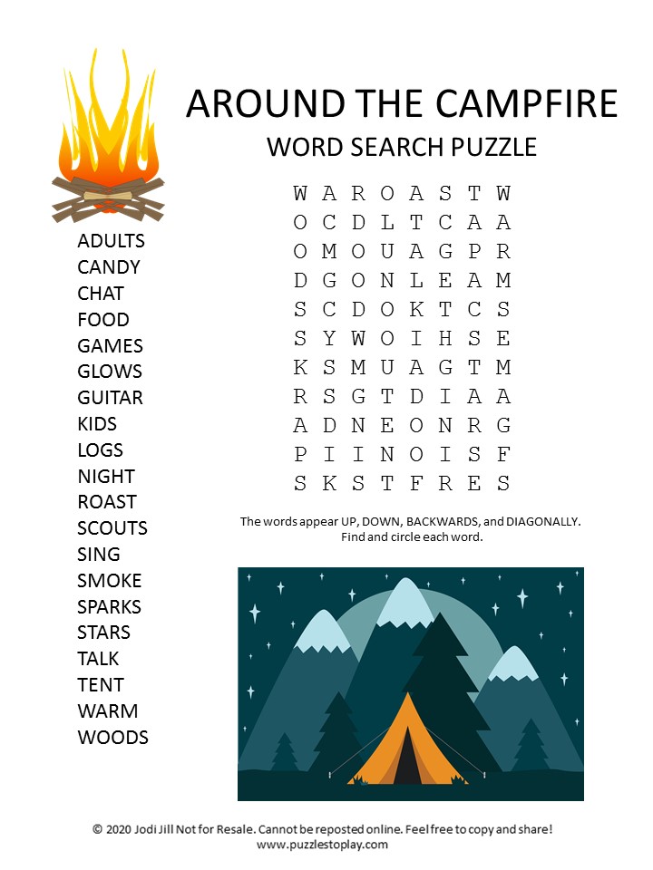 Campfire Word Search puzzle - Puzzles to Play