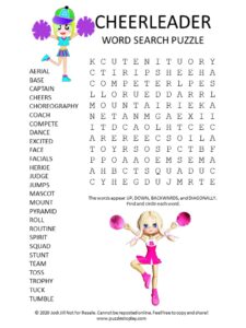 cheerleader word search puzzle