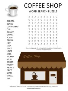 coffee shop word search puzzle