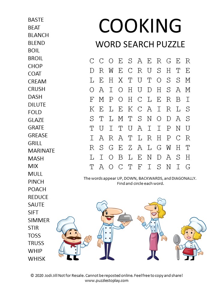 Cooking Word Search Puzzle Puzzles to Play