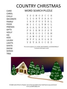 country christmas word search puzzle