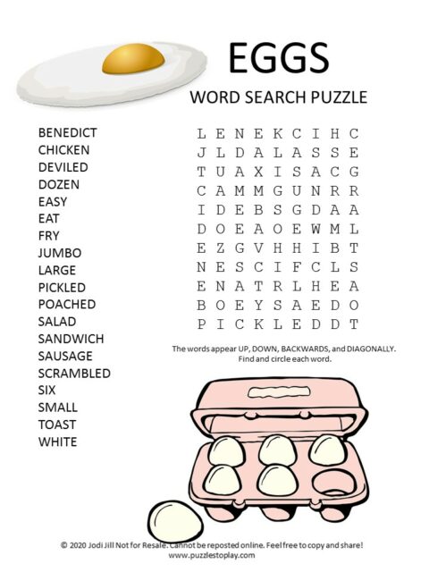 Eggs Word Search Puzzle - Puzzles to Play