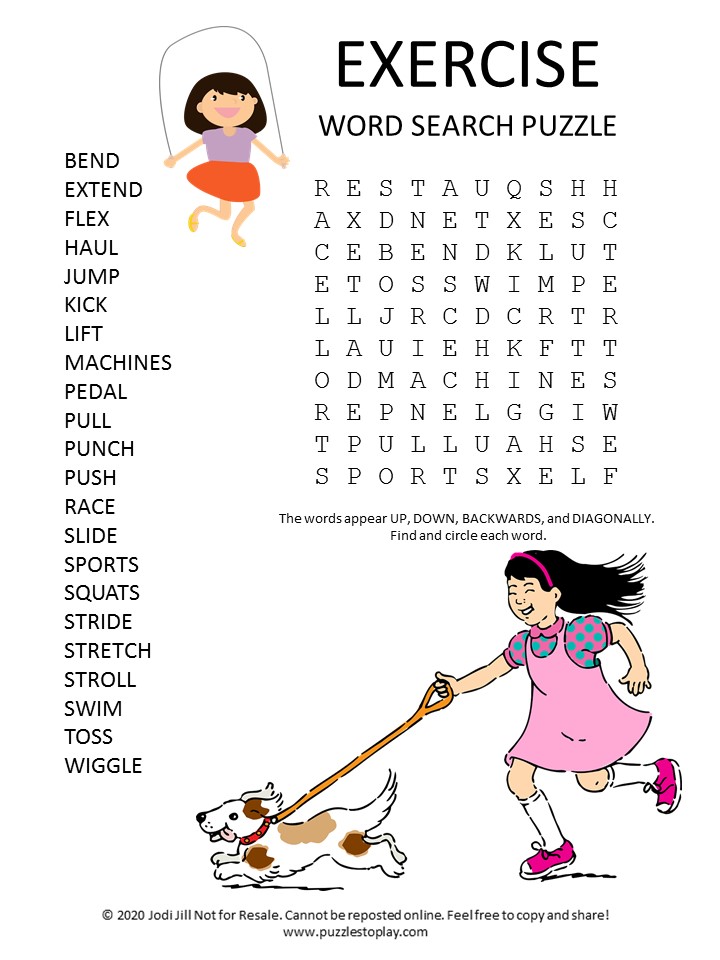 Exercise Word Search Puzzle Puzzles to Play