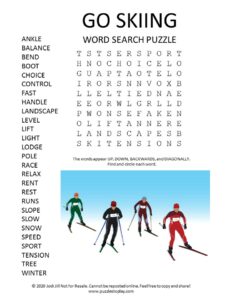 go skiing word search puzzle