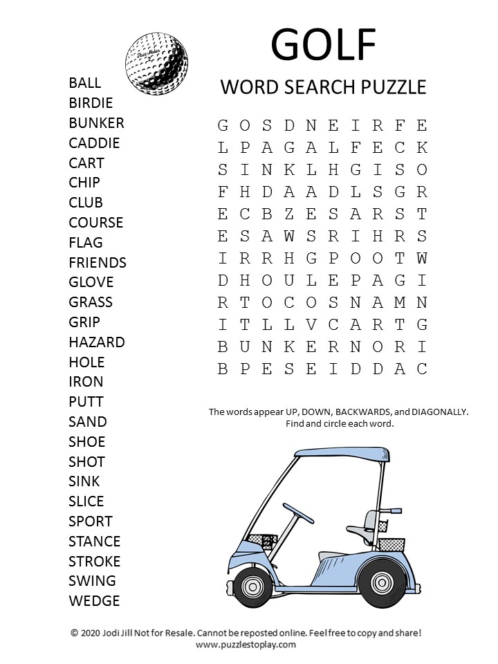 Golf Word Search Puzzle Puzzles to Play