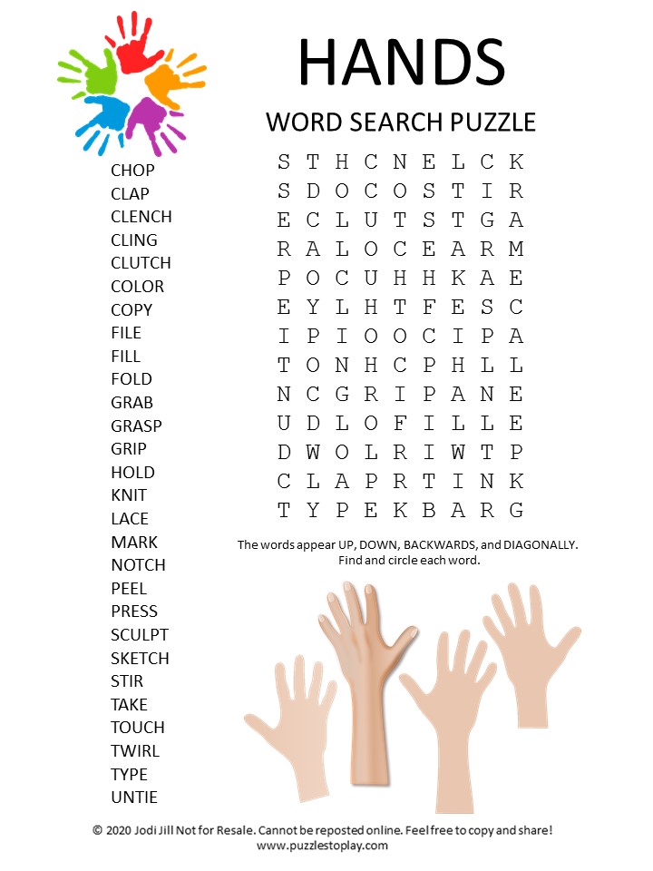 Use Your Hands Word Search Puzzle Puzzles To Play