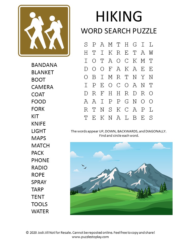 hiking word search puzzle puzzles to play