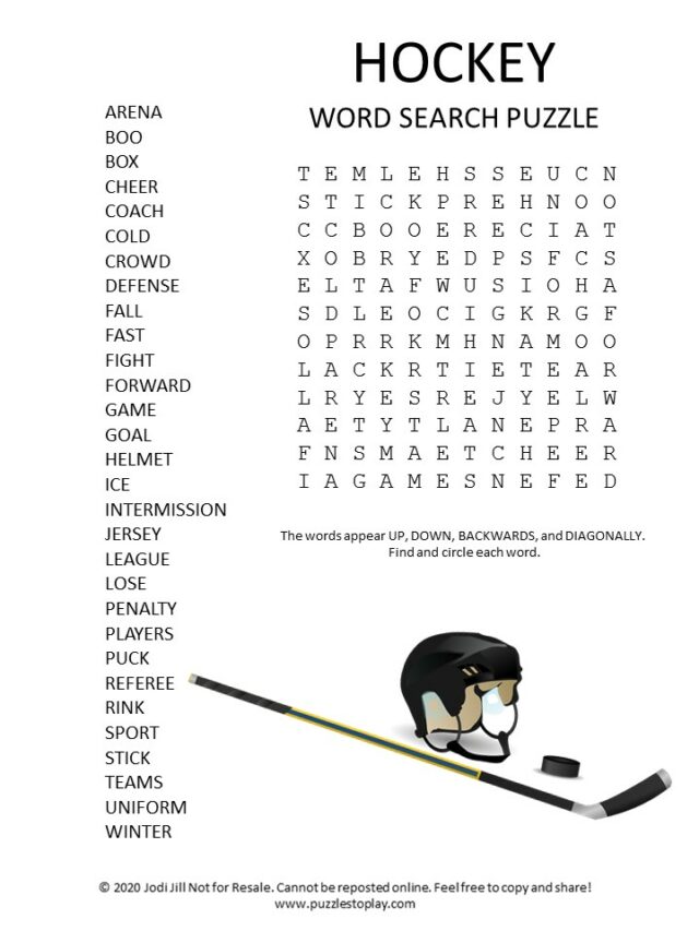 Hockey Word Search Puzzle Puzzles To Play