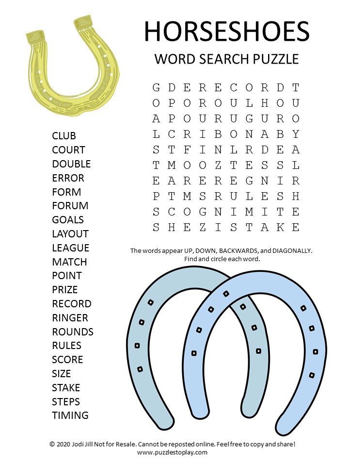 horseshoes word search puzzle