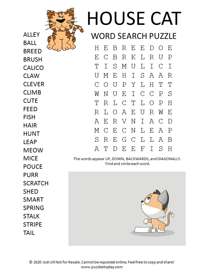 house cat word search puzzle