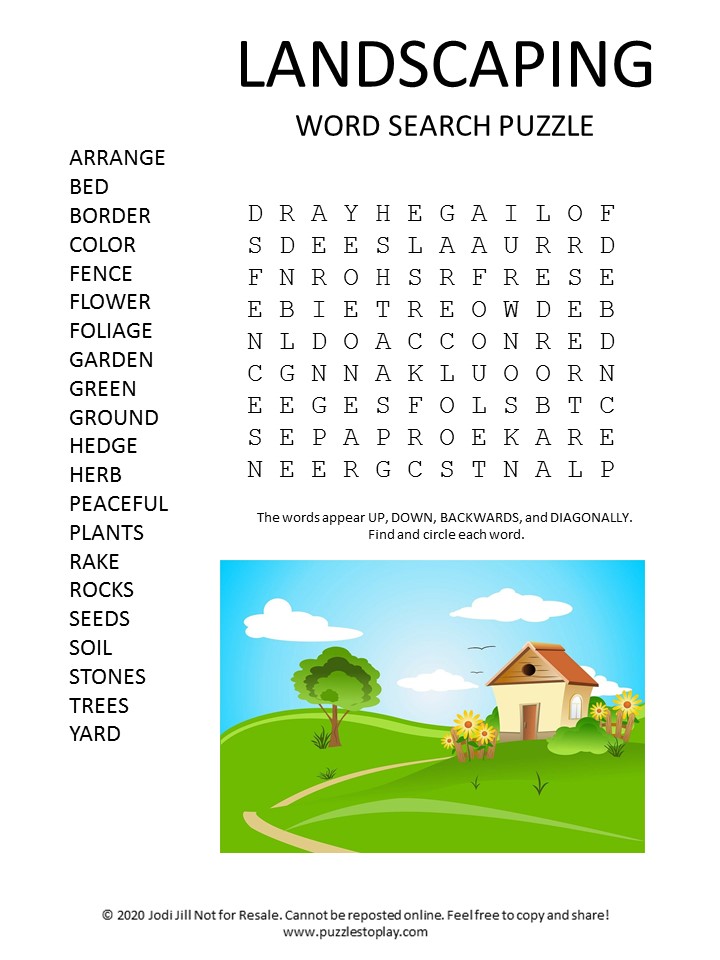 landscaping word search puzzle