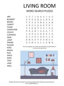 living room word search puzzle