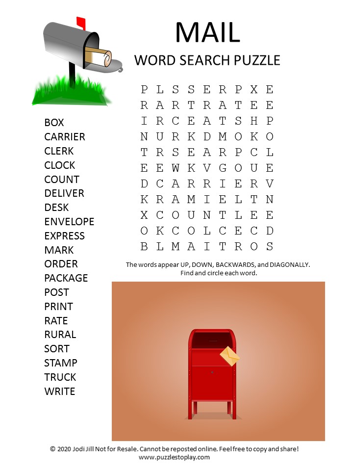 mail word search puzzle