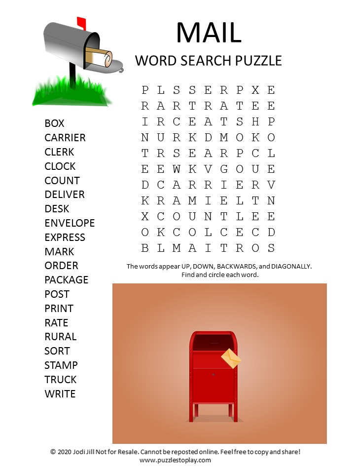 Mail Word Search Puzzle Puzzles To Play