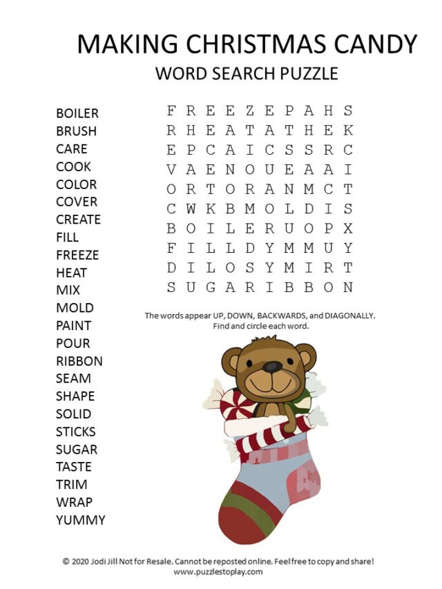 Making Christmas Candy Word Search Puzzle - Puzzles to Play
