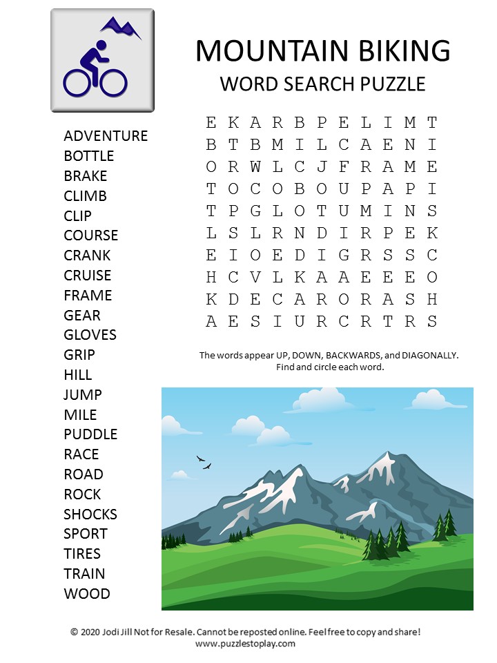 Mountain Biking Word Search Puzzle Puzzles to Play