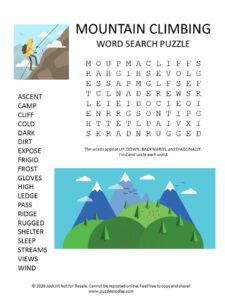 mountain climbing word search puzzle