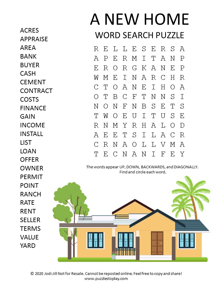 New Home Word Search Puzzle - Puzzles to Play