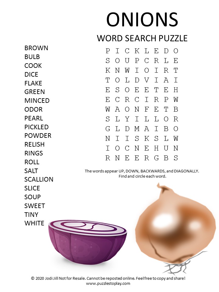 onions word search puzzle